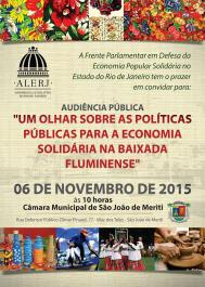 Frente Parlamentar da ALERJ realizará audiência pública na Baixada Fluminense com o tema da ecosol